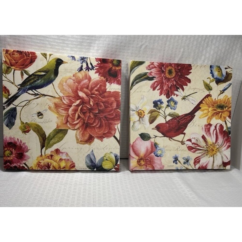 Birds And Flowers Canvas ‎ Artwork Lisa Audit 12”x12” Lot of 2